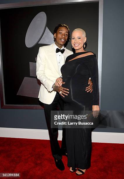 Rapper Wiz Khalifa and actress/recording artist Amber Rose attend the 55th Annual GRAMMY Awards at STAPLES Center on February 10, 2013 in Los...