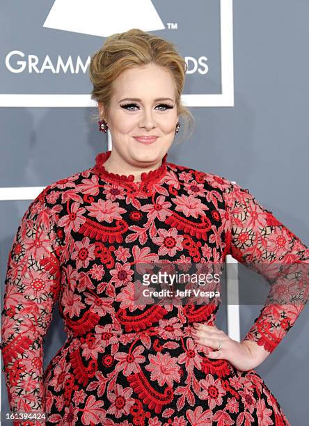 Singer Adele attends the 55th Annual GRAMMY Awards at STAPLES Center on February 10, 2013 in Los Angeles, California.