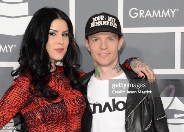 Tattoo artist Kat Von D and DJ Deadmau5 arrive at the 55th Annual GRAMMY Awards at Staples Center on February 10, 2013 in Los Angeles, California.