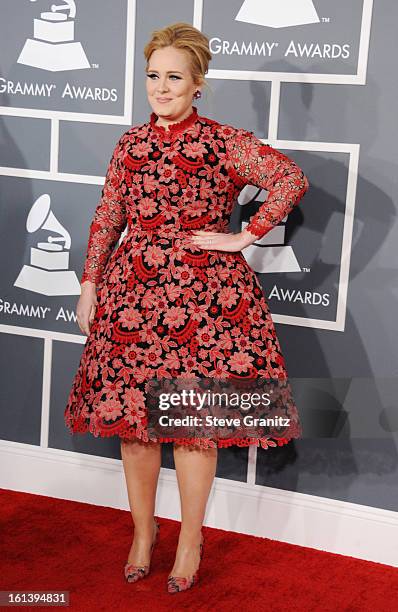 Singer Adele attends the 55th Annual GRAMMY Awards at STAPLES Center on February 10, 2013 in Los Angeles, California.