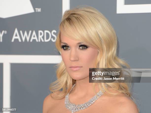 Singer Carrie Underwood arrives at the 55th Annual GRAMMY Awards at Staples Center on February 10, 2013 in Los Angeles, California.