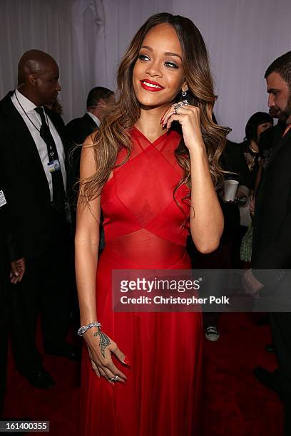 Rihanna arrives at the 55th Annual GRAMMY Awards on February 10, 2013 in Los Angeles, California.