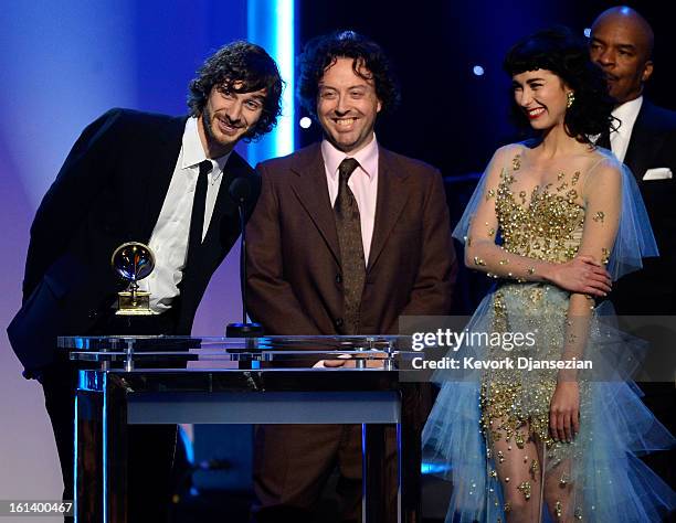 Musician Gotye, Producer Francois Tetaz and singer Kimbra accept the Best Alternative Music Album Award for "Making Mirrors" onstage at the The 55th...