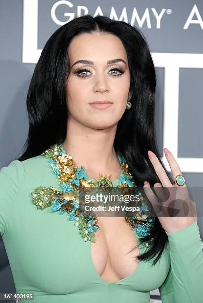Singer Katy Perry attends the 55th Annual GRAMMY Awards at STAPLES Center on February 10, 2013 in Los Angeles, California.