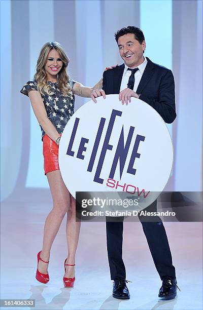 Ilary Blasi and Teo Mammuccari attend 'Le Iene' Italian TV Show on February 10, 2013 in Milan, Italy.