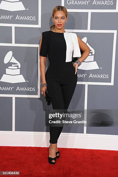 Singer Beyonce attends the 55th Annual GRAMMY Awards at STAPLES Center on February 10, 2013 in Los Angeles, California.