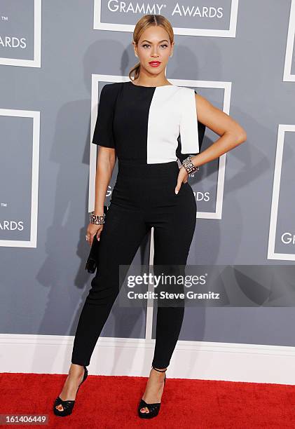 Singer Beyonce attends the 55th Annual GRAMMY Awards at STAPLES Center on February 10, 2013 in Los Angeles, California.