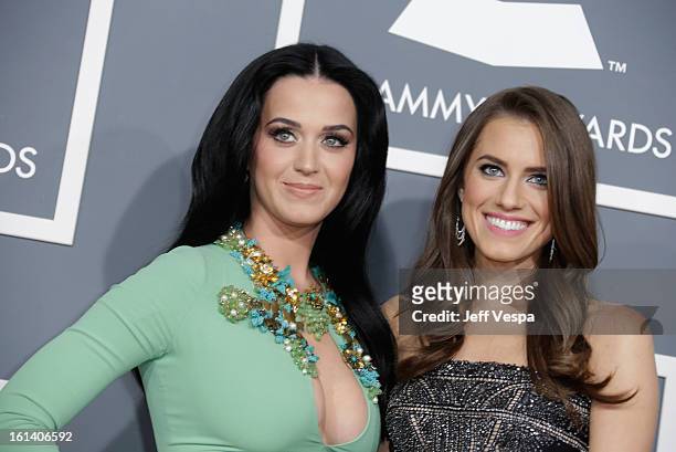 Singer Katy Perry and actress Allison Williams attend the 55th Annual GRAMMY Awards at STAPLES Center on February 10, 2013 in Los Angeles, California.