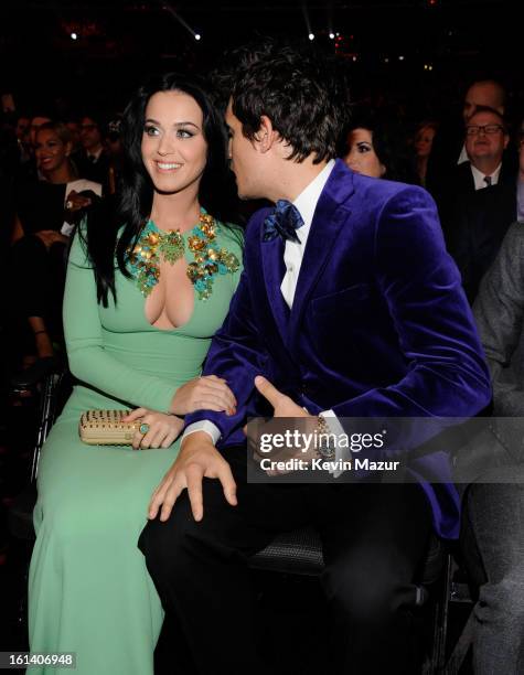 Katy Perry and John Mayer attends the 55th Annual GRAMMY Awards at STAPLES Center on February 10, 2013 in Los Angeles, California.