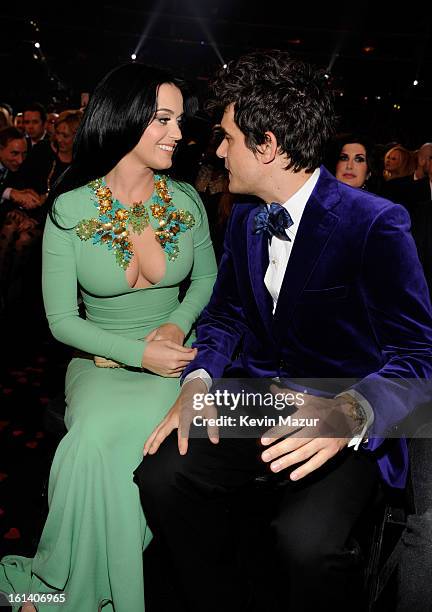Katy Perry and John Mayer attends the 55th Annual GRAMMY Awards at STAPLES Center on February 10, 2013 in Los Angeles, California.