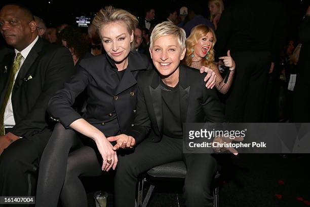 Actress Portia de Rossi and actress Ellen DeGeneres attend the 55th Annual GRAMMY Awards at STAPLES Center on February 10, 2013 in Los Angeles,...