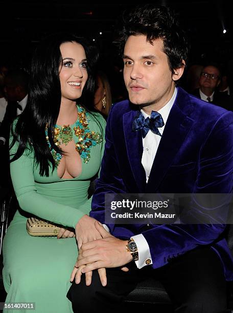 Katy Perry and John Mayer attends the 55th Annual GRAMMY Awards at STAPLES Center on February 10, 2013 in Los Angeles, California.