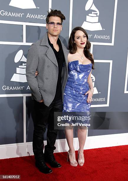 Actress Kat Dennings and Nick Zano attends the 55th Annual GRAMMY Awards at STAPLES Center on February 10, 2013 in Los Angeles, California.