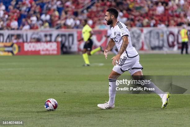 Derrick Williams of DC United controls ball during MLS regular season game against Red Bulls at Red Bull Arena in Harrison. Red Bulls won 1 - 0.