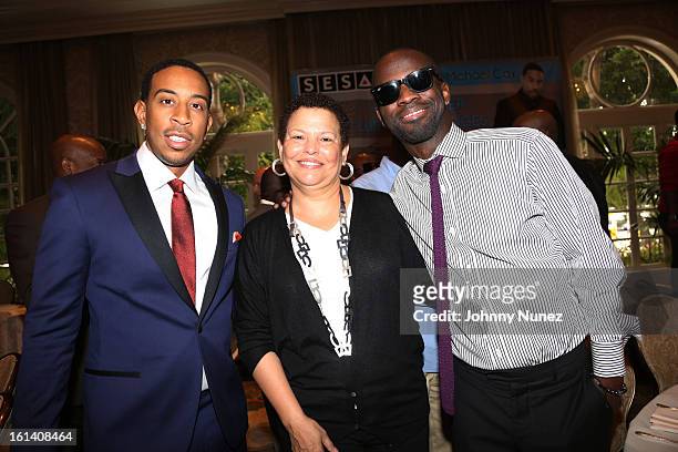 Christopher 'Ludacris' Bridges, Debra Lee and Bryan-Michael Cox attend The 9th Annual Bryan-Michael Cox/SESAC Brunch Honoring Ludacris at Four...