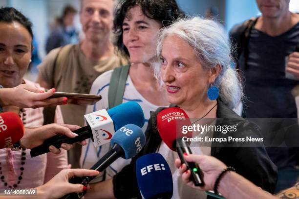 Arrival of guide Noelia Bertrand and some of the 18 tourists trapped in Ethiopia at Adolfo Suarez Madrid-Barajas airport, Aug. 14 in Madrid, Spain....