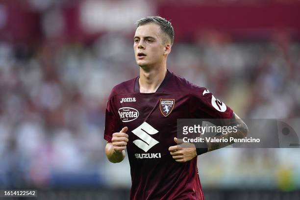 Ivan Ilic of Torino FC looks on during the Serie A TIM match between Torino FC and Cagliari Calcio at Stadio Olimpico di Torino on August 21, 2023 in...