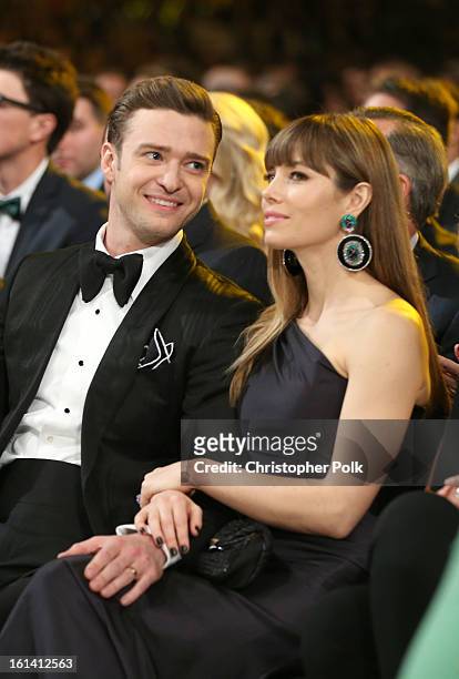 Singer Justin Timberlake and actress Jessica Biel attend the 55th Annual GRAMMY Awards at STAPLES Center on February 10, 2013 in Los Angeles,...