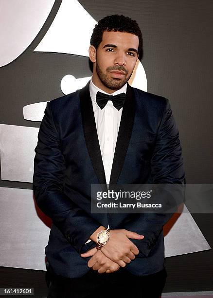 Hip-hop artist Drake attends the 55th Annual GRAMMY Awards at STAPLES Center on February 10, 2013 in Los Angeles, California.