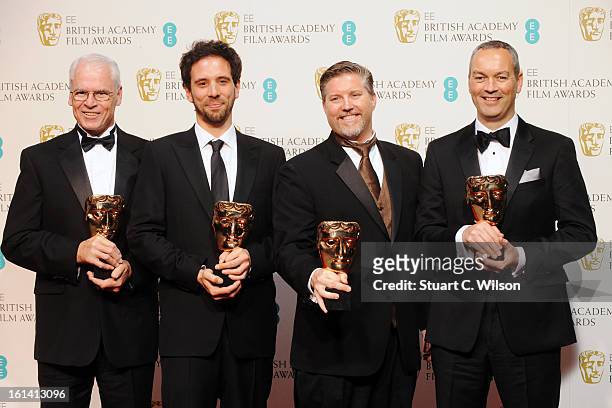 Donald R. Elliott , Guillaume Rocheron, Bill Westenhofer and Erik-Jan De Boer, winners of the Special Visual Effects award, pose in the press room at...