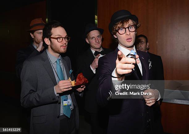 Musicians Ben Wahamaki, Wesley Schultz, Jeremiah Fraites and Stelth Ulvang of The Lumineers attends the 55th Annual GRAMMY Awards at STAPLES Center...