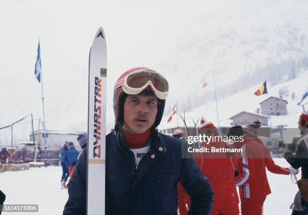 Russian skier Vladimir Andreyev in Val d'Isere, France, where he is competing in the FIS Alpine Ski World Cup, December 1977.