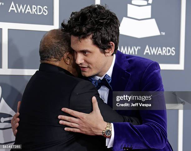 Producer Quincy Jones and musician John Mayer attend the 55th Annual GRAMMY Awards at STAPLES Center on February 10, 2013 in Los Angeles, California.