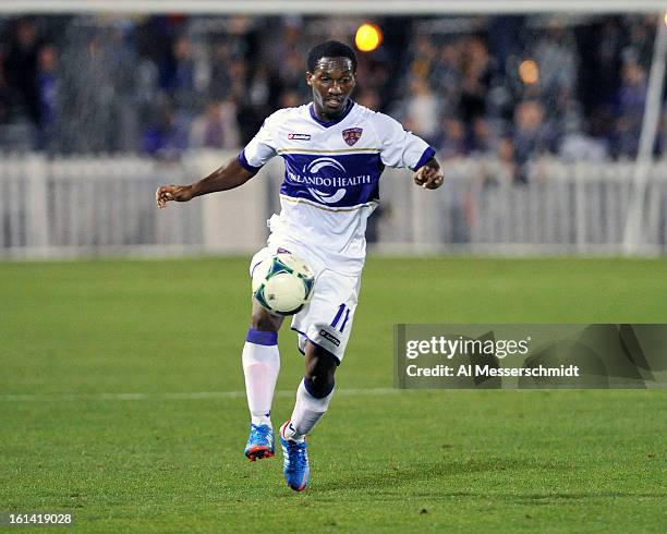 Midfielder Keammer Dalley of Orlando City runs upfield against the Philadelphia Union February 9, 2013 in the first round of the Disney Pro Soccer...