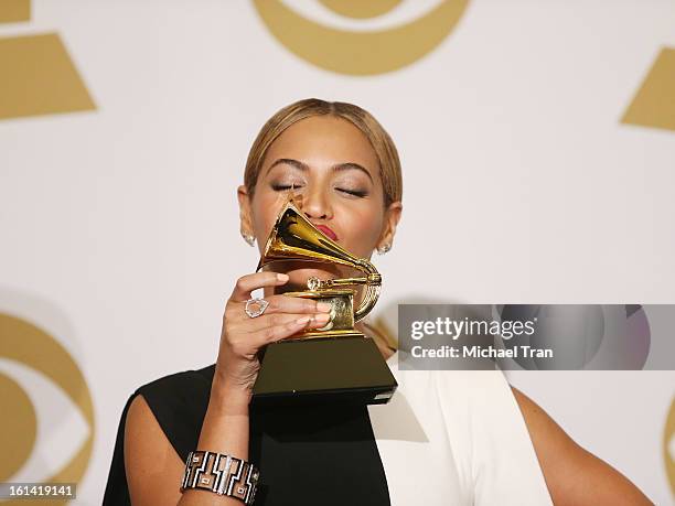 Beyonce attends The 55th Annual GRAMMY Awards - press room held at Staples Center on February 10, 2013 in Los Angeles, California.