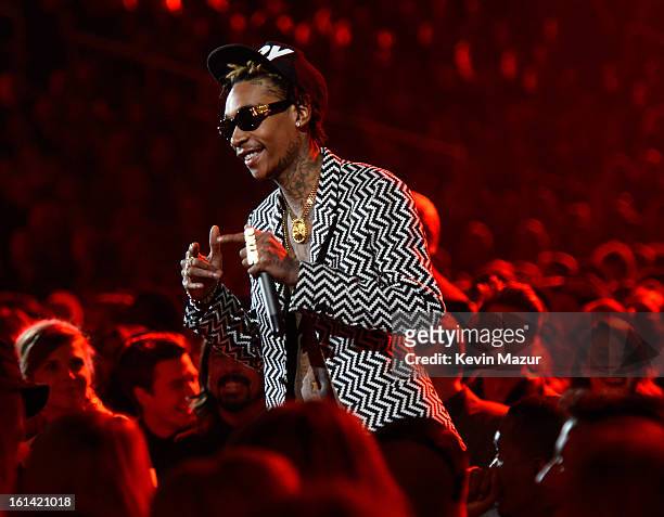 Wiz Khalifa onstage during the 55th Annual GRAMMY Awards at STAPLES Center on February 10, 2013 in Los Angeles, California.