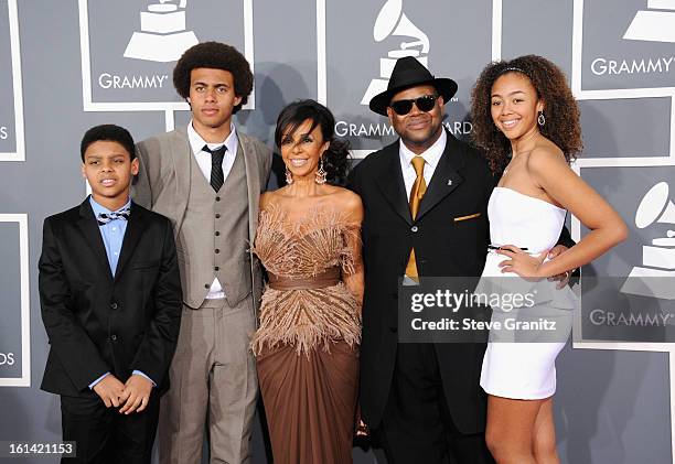 Producer Jimmy Jam, wife Lisa Padilla and children attend the 55th Annual GRAMMY Awards at STAPLES Center on February 10, 2013 in Los Angeles,...