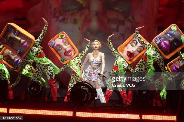 Singer Jolin Tsai performs on the stage during her concert at Guangxi Sports Centre Stadium on August 12, 2023 in Nanning, Guangxi Zhuang Autonomous...