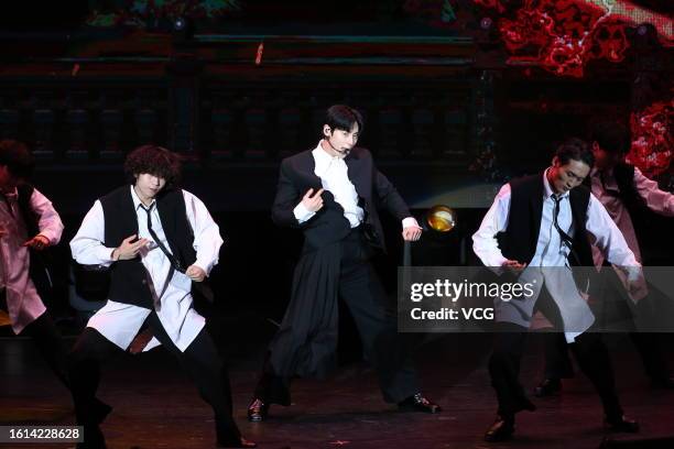 South Korean singer Hwang Min-hyun performs on the stage in his concert on August 12, 2023 in Taipei, Taiwan of China.