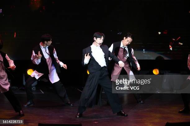 South Korean singer Hwang Min-hyun performs on the stage in his concert on August 12, 2023 in Taipei, Taiwan of China.