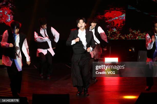 South Korean singer Hwang Min-hyun performs on the stage in his concert on August 12, 2023 in Taipei, Taiwan of China.