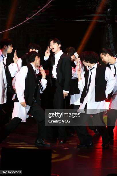 South Korean singer Hwang Min-hyun performs on the stage in his concert on August 12, 2023 in Taipei, Taiwan of China.