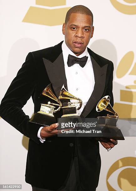 Jay-Z attends The 55th Annual GRAMMY Awards - press room held at Staples Center on February 10, 2013 in Los Angeles, California.