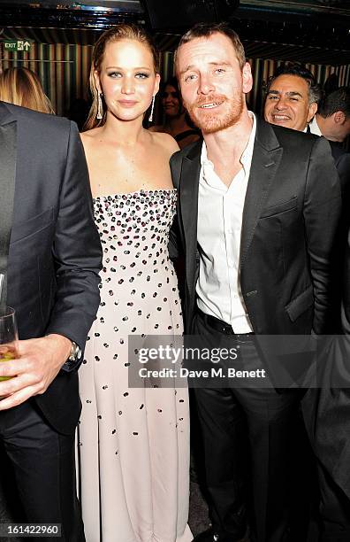 Jennifer Lawrence and Michael Fassbender attend The Weinstein Company and Entertainment Film Distributors Post-BAFTA Party hosted by Chopard and Grey...