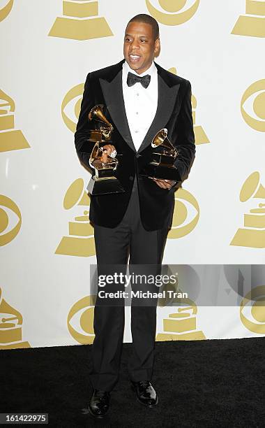 Jay-Z attends The 55th Annual GRAMMY Awards - press room held at Staples Center on February 10, 2013 in Los Angeles, California.