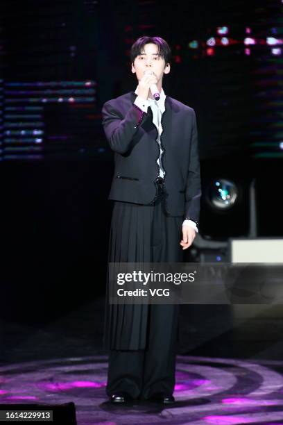 South Korean singer Hwang Min-hyun performs on the stage in his concert on August 12, 2023 in Taipei, Taiwan of China.