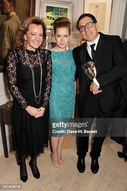 Caroline Scheufele, Amy Adams and David O. Russell attend The Weinstein Company and Entertainment Film Distributors Post-BAFTA Party hosted by...