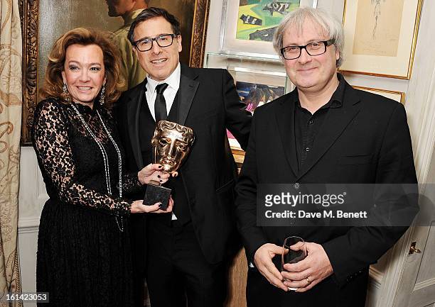 Caroline Scheufele, David O. Russell and Simon Curtis attend The Weinstein Company and Entertainment Film Distributors Post-BAFTA Party hosted by...