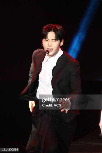 South Korean singer Hwang Min-hyun performs on the stage in his concert on August 12, 2023 in Taipei, Taiwan of China.