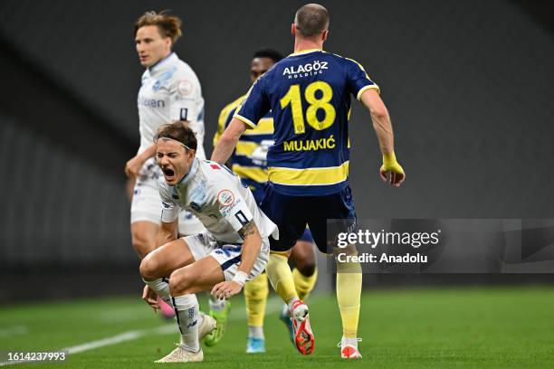 Nihad Mujakc of MKE Ankaragucu in action against Yusuf Erdogan of Yukatel Adana Demirspor during Turkish Super Lig week 2 match between MKE...