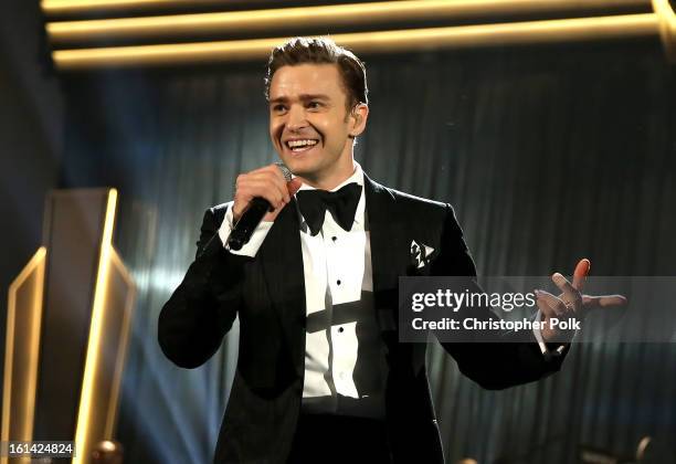 Singer Justin Timberlake onstage during the 55th Annual GRAMMY Awards at STAPLES Center on February 10, 2013 in Los Angeles, California.