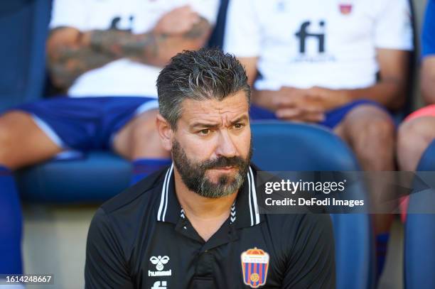 Head coach Fernando Estevez of CD Eldense looks on during the LaLiga Hypermotion match between Villarreal CF B and CD Eldense at Estadio de la...