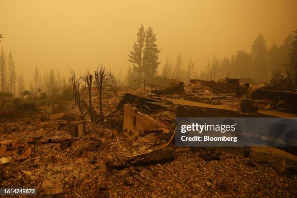 Property and homes razed by a wildfire in Celista, British Columbia, Canada, on Saturday, Aug. 19, 2023. Record-breaking wildfires in Canada, which...