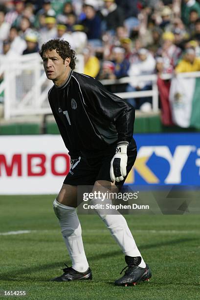 Mexico goalkeeper Adrian Martinez gets ready in their first round CONCACAF Gold Cup match at the Rose Bowl in Pasadena, California. Mexico defeated...