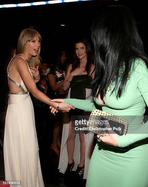 Singers Taylor Swift and Katy Perry attend the 55th Annual GRAMMY Awards at Staples Center on February 10, 2013 in Los Angeles, California.