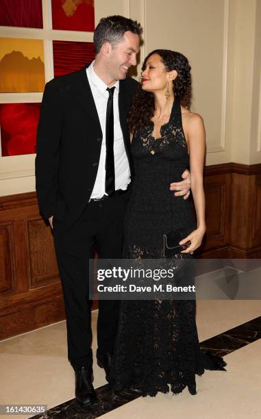 Ol Parker and Thandie Newton arrive at the after party following the EE British Academy Film Awards at Grosvenor House on February 10, 2013 in...